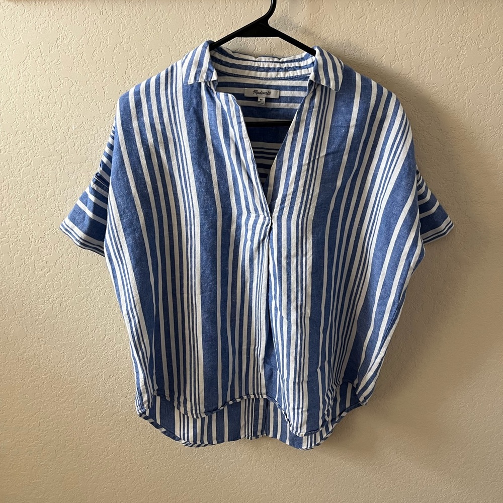 Madewell Women’s Courier Button-Back Shirt XS Hinsdale Stripe Blue White Top - Picture 3 of 13